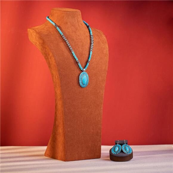 Western Jewelry Set for Women Cowgirl Necklace Earrings Turquoise Concho Style - Picture 6 of 7